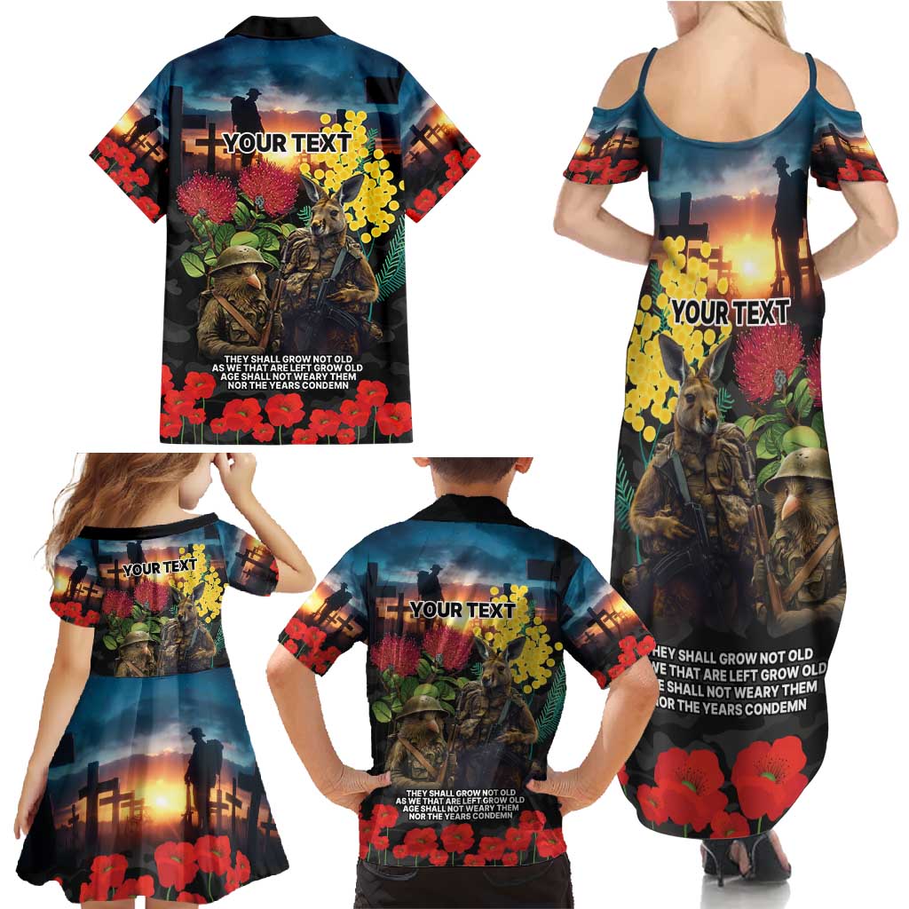 Kangaroo-Kiwi Soldier ANZAC Personalised Family Matching Summer Maxi Dress and Hawaiian Shirt Golden Wattle and Pohutukawa Flowers LT9 - Polynesian Pride