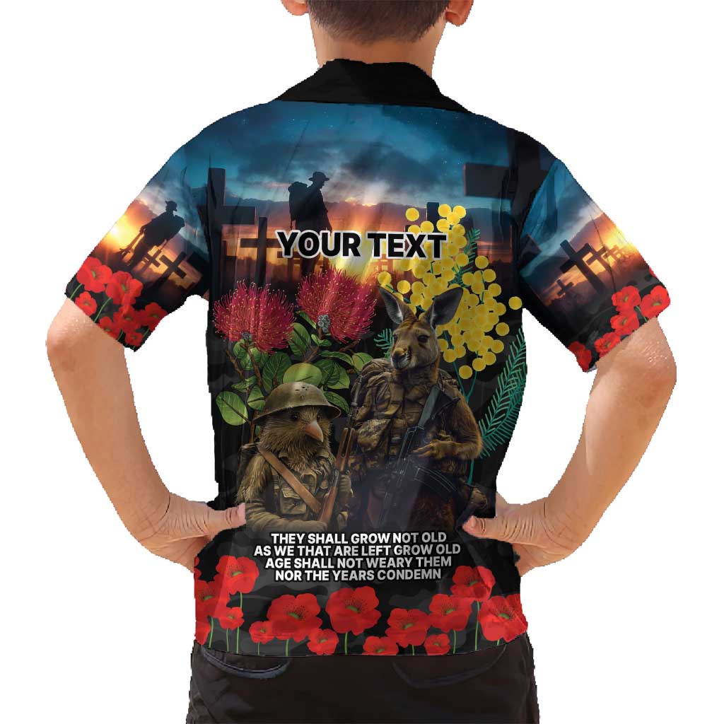 Kangaroo-Kiwi Soldier ANZAC Personalised Family Matching Tank Maxi Dress and Hawaiian Shirt Golden Wattle and Pohutukawa Flowers LT9 - Polynesian Pride