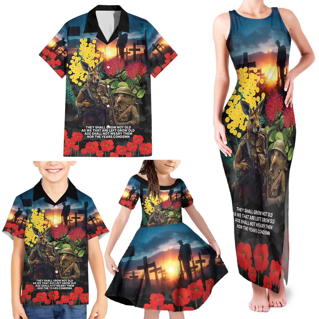 Kangaroo-Kiwi Soldier ANZAC Personalised Family Matching Tank Maxi Dress and Hawaiian Shirt Golden Wattle and Pohutukawa Flowers LT9 - Polynesian Pride