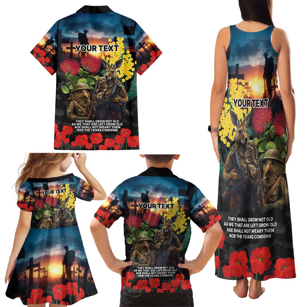 Kangaroo-Kiwi Soldier ANZAC Personalised Family Matching Tank Maxi Dress and Hawaiian Shirt Golden Wattle and Pohutukawa Flowers LT9 - Polynesian Pride