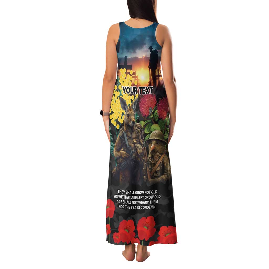 Kangaroo-Kiwi Soldier ANZAC Personalised Family Matching Tank Maxi Dress and Hawaiian Shirt Golden Wattle and Pohutukawa Flowers LT9 - Polynesian Pride
