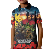 Kangaroo-Kiwi Soldier ANZAC Personalised Kid Polo Shirt Golden Wattle and Pohutukawa Flowers