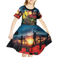 Kangaroo-Kiwi Soldier ANZAC Personalised Kid Short Sleeve Dress Golden Wattle and Pohutukawa Flowers