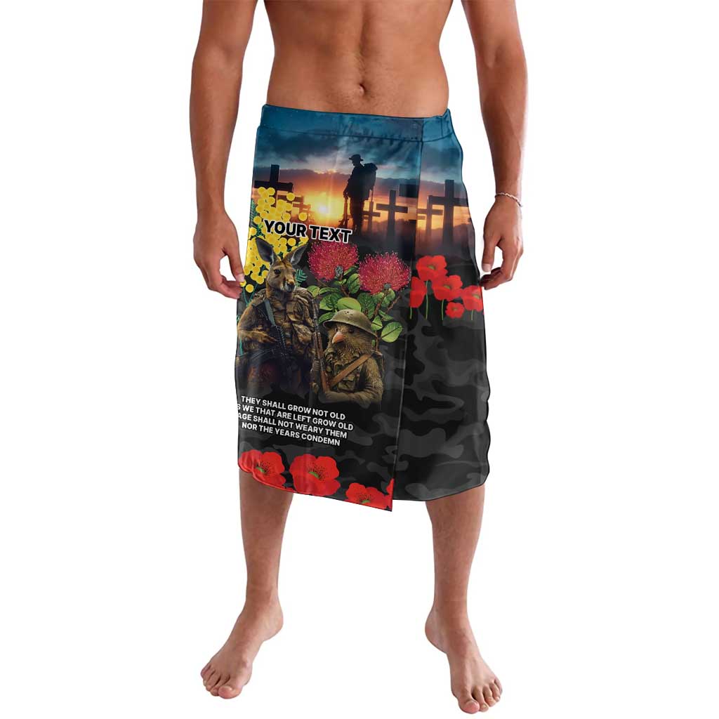 Kangaroo-Kiwi Soldier ANZAC Personalised Lavalava Golden Wattle and Pohutukawa Flowers