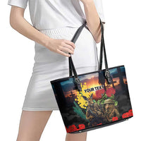 Kangaroo-Kiwi Soldier ANZAC Personalised Leather Tote Bag Golden Wattle and Pohutukawa Flowers