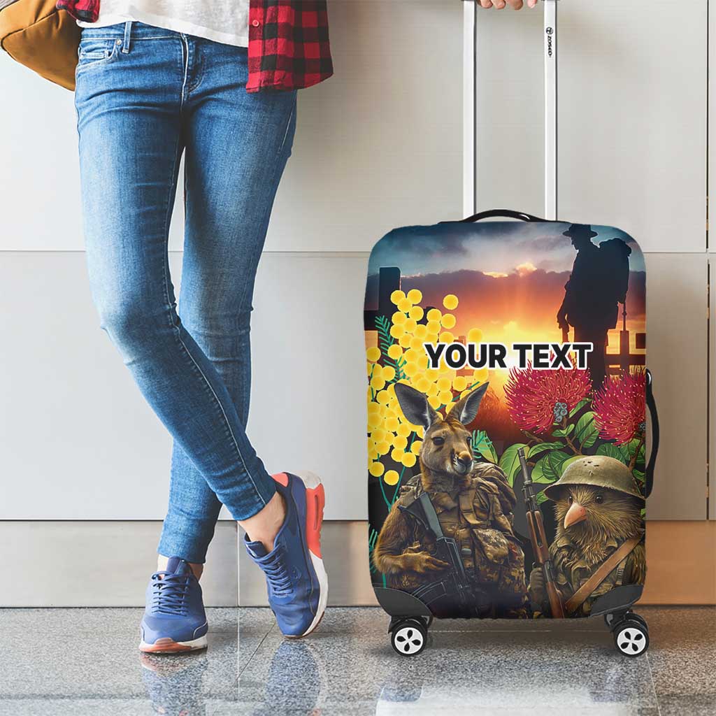 Kangaroo-Kiwi Soldier ANZAC Personalised Luggage Cover Golden Wattle and Pohutukawa Flowers