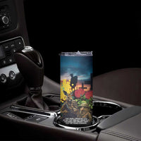Kangaroo-Kiwi Soldier ANZAC Personalised Skinny Tumbler Golden Wattle and Pohutukawa Flowers LT9 - Polynesian Pride