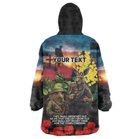 Kangaroo-Kiwi Soldier ANZAC Personalised Wearable Blanket Hoodie Golden Wattle and Pohutukawa Flowers LT9 - Polynesian Pride
