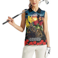 Kangaroo-Kiwi Soldier ANZAC Personalised Women Sleeveless Polo Shirt Golden Wattle and Pohutukawa Flowers