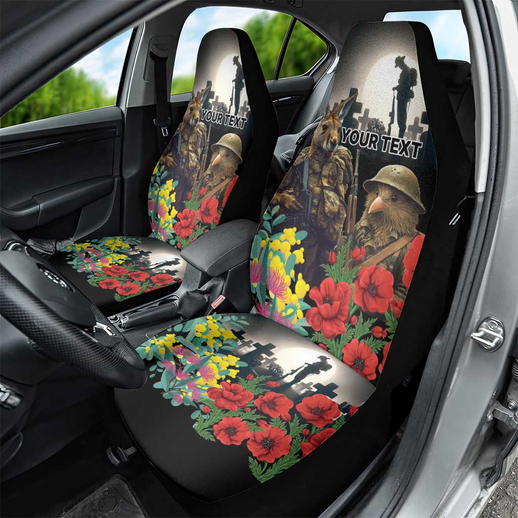 Kangaroo-Kiwi Soldier ANZAC Personalised Car Seat Cover Golden Wattle Poppy Flowers