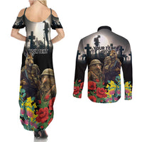 Kangaroo-Kiwi Soldier ANZAC Personalised Couples Matching Summer Maxi Dress and Long Sleeve Button Shirt Golden Wattle Poppy Flowers LT9 - Polynesian Pride