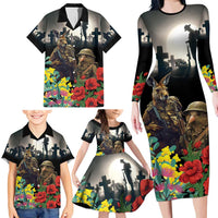 Kangaroo-Kiwi Soldier ANZAC Personalised Family Matching Long Sleeve Bodycon Dress and Hawaiian Shirt Golden Wattle Poppy Flowers LT9 - Polynesian Pride