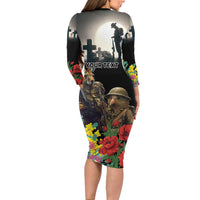 Kangaroo-Kiwi Soldier ANZAC Personalised Family Matching Long Sleeve Bodycon Dress and Hawaiian Shirt Golden Wattle Poppy Flowers LT9 - Polynesian Pride