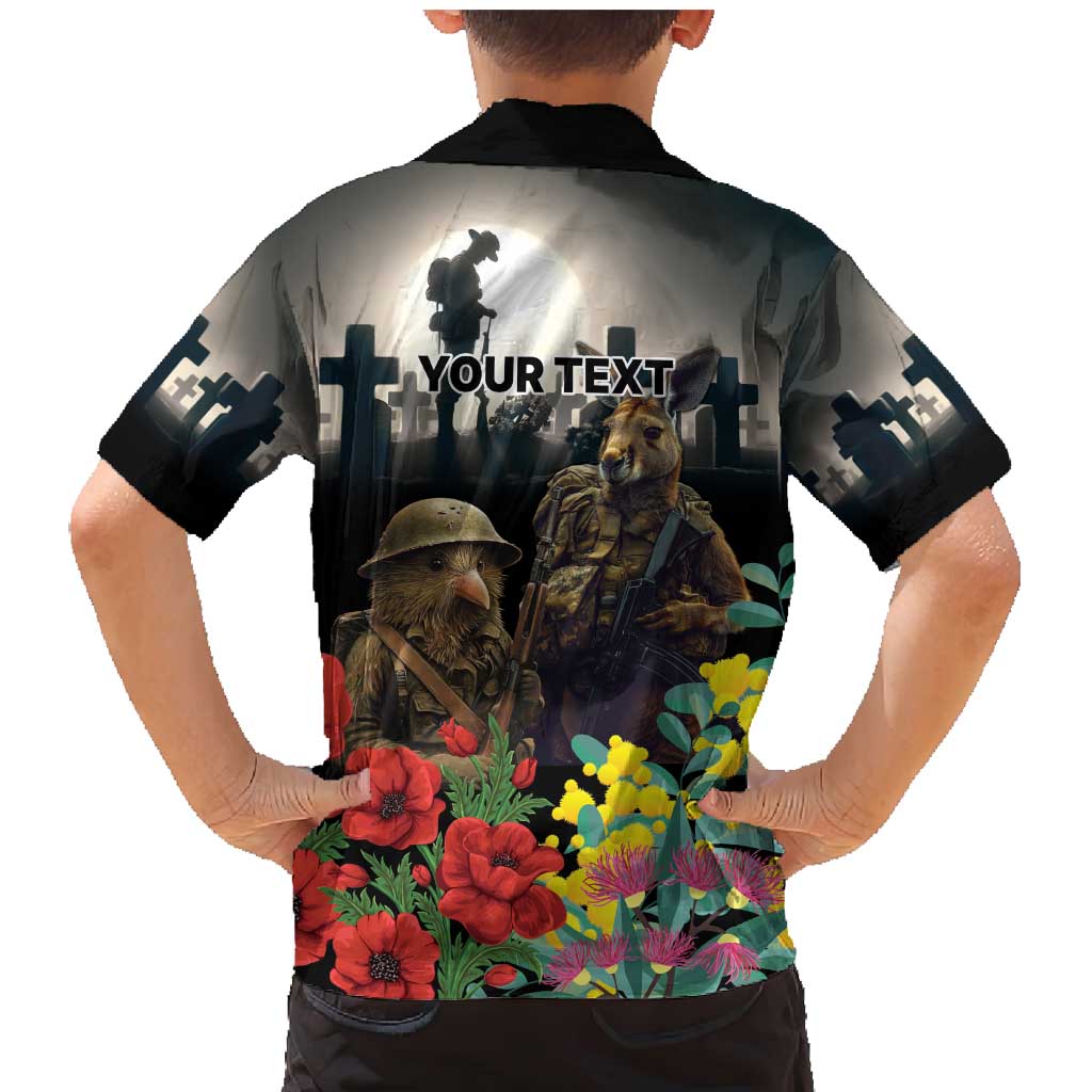 Kangaroo-Kiwi Soldier ANZAC Personalised Family Matching Mermaid Dress and Hawaiian Shirt Golden Wattle Poppy Flowers LT9 - Polynesian Pride