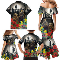 Kangaroo-Kiwi Soldier ANZAC Personalised Family Matching Mermaid Dress and Hawaiian Shirt Golden Wattle Poppy Flowers LT9 - Polynesian Pride