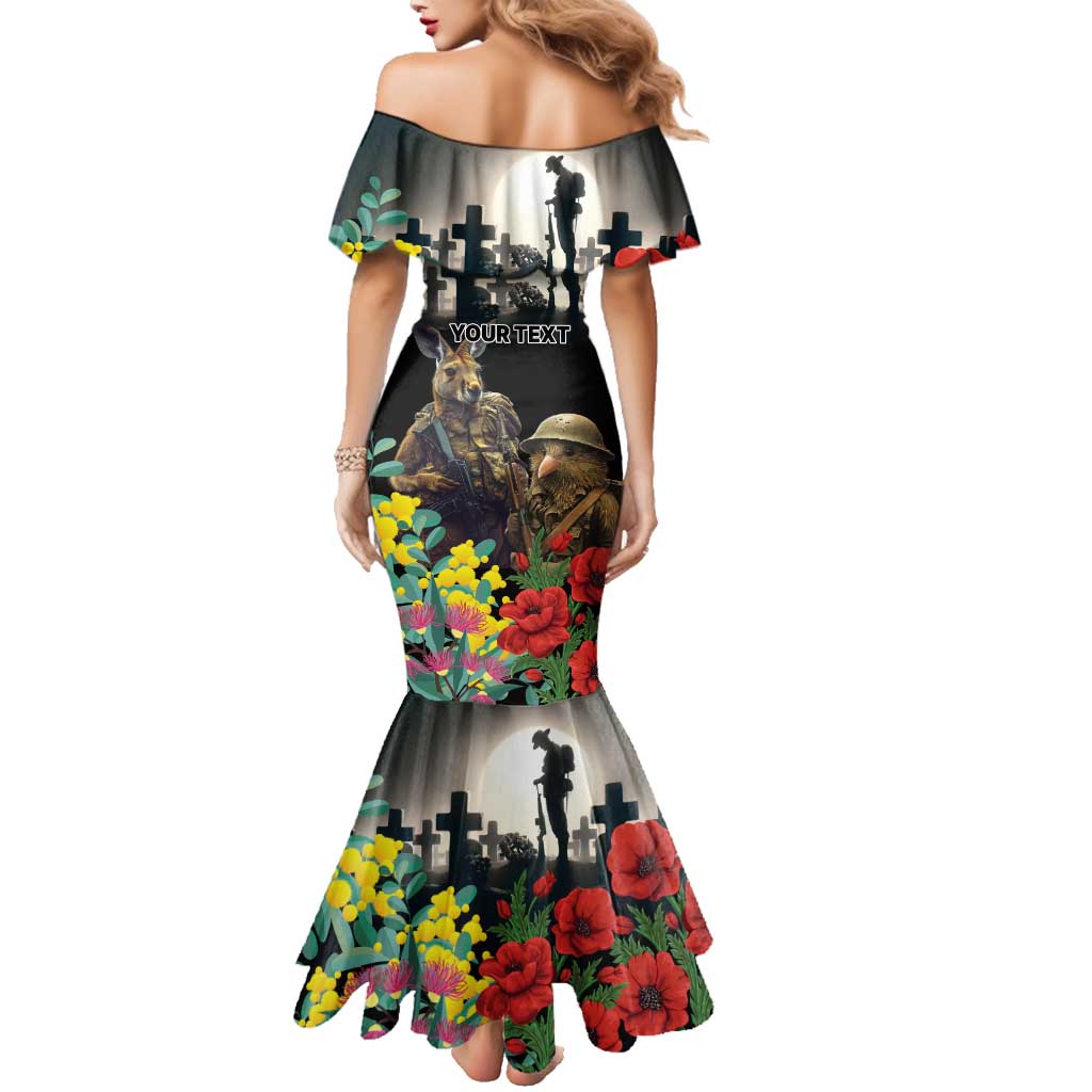 Kangaroo-Kiwi Soldier ANZAC Personalised Family Matching Mermaid Dress and Hawaiian Shirt Golden Wattle Poppy Flowers LT9 - Polynesian Pride