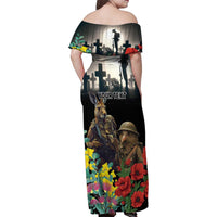 Kangaroo-Kiwi Soldier ANZAC Personalised Family Matching Off Shoulder Maxi Dress and Hawaiian Shirt Golden Wattle Poppy Flowers LT9 - Polynesian Pride