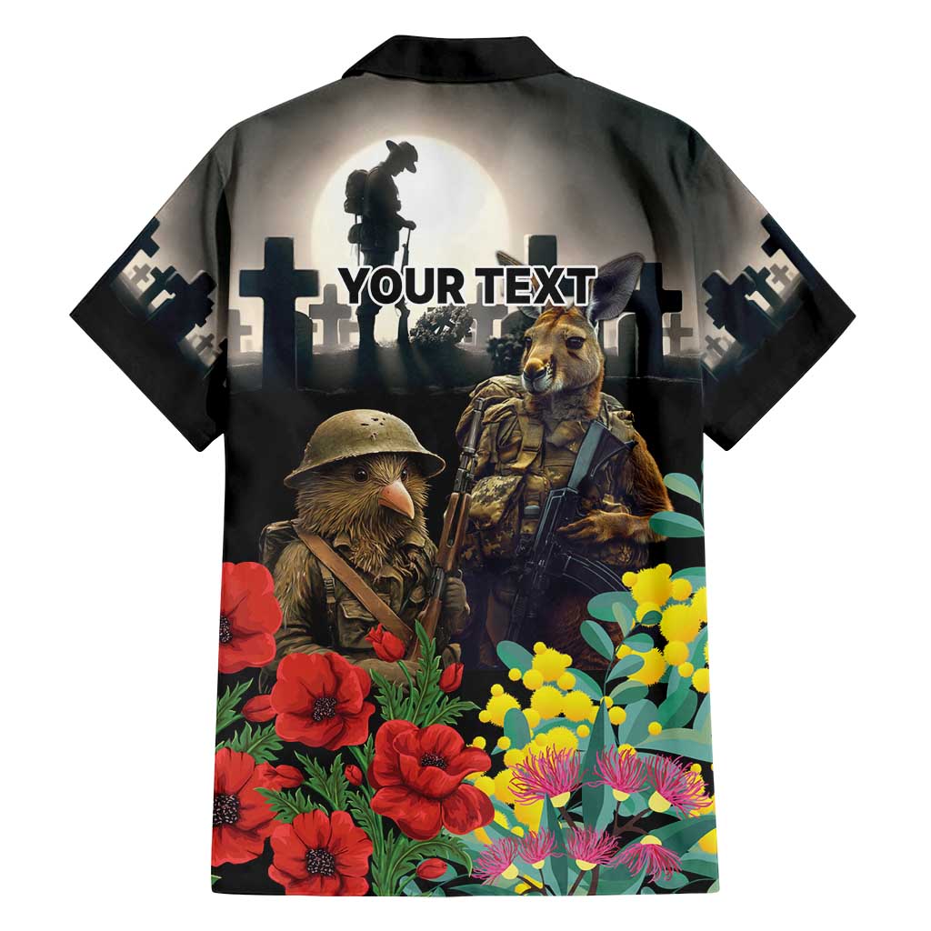 Kangaroo-Kiwi Soldier ANZAC Personalised Family Matching Off Shoulder Short Dress and Hawaiian Shirt Golden Wattle Poppy Flowers LT9 - Polynesian Pride