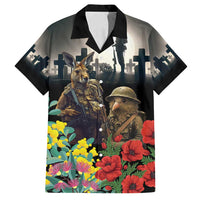 Kangaroo-Kiwi Soldier ANZAC Personalised Family Matching Puletasi and Hawaiian Shirt Golden Wattle Poppy Flowers LT9 Dad's Shirt - Short Sleeve Black - Polynesian Pride