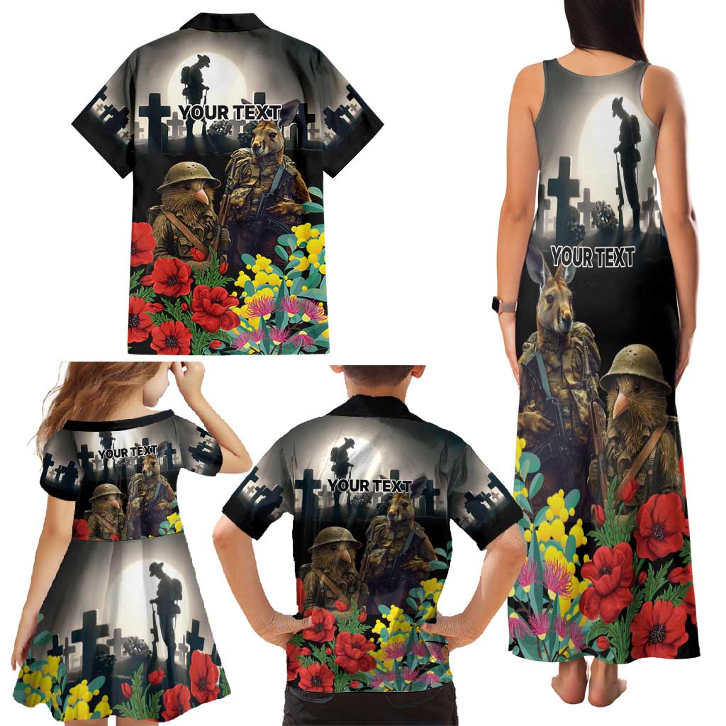 Kangaroo-Kiwi Soldier ANZAC Personalised Family Matching Tank Maxi Dress and Hawaiian Shirt Golden Wattle Poppy Flowers LT9 - Polynesian Pride