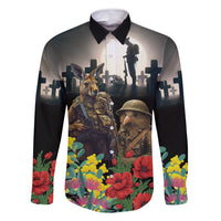 Kangaroo-Kiwi Soldier ANZAC Personalised Family Matching Tank Maxi Dress and Hawaiian Shirt Golden Wattle Poppy Flowers LT9 Dad's Shirt - Long Sleeve Black - Polynesian Pride