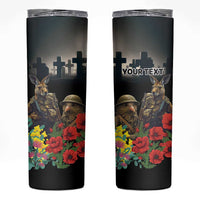 Kangaroo-Kiwi Soldier ANZAC Personalised Skinny Tumbler Golden Wattle Poppy Flowers LT9 Black - Polynesian Pride