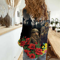 Kangaroo-Kiwi Soldier ANZAC Personalised Women Casual Shirt Golden Wattle Poppy Flowers LT9 - Polynesian Pride