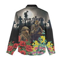 Kangaroo-Kiwi Soldier ANZAC Personalised Women Casual Shirt Golden Wattle Poppy Flowers LT9 - Polynesian Pride