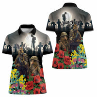 Kangaroo-Kiwi Soldier ANZAC Personalised Women Polo Shirt Golden Wattle Poppy Flowers LT9 - Polynesian Pride
