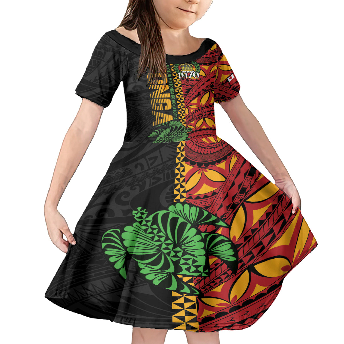 Personalised Tonga Emancipation Day Family Matching Off Shoulder Short Dress and Hawaiian Shirt Puleanga Fakatui O Since 1970 LT9 Daughter's Dress Red - Polynesian Pride