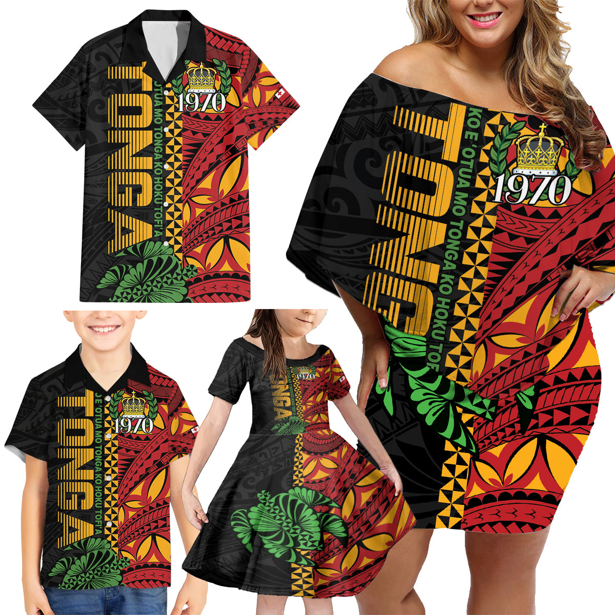 Personalised Tonga Emancipation Day Family Matching Off Shoulder Short Dress and Hawaiian Shirt Puleanga Fakatui O Since 1970 LT9 - Polynesian Pride