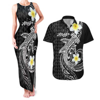 Aloha Hammerhead Shark Couples Matching Tank Maxi Dress and Hawaiian Shirt Black Hawaiian Kakau Tribal Tattoo LT9 Black - Polynesian Pride