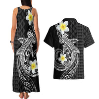 Aloha Hammerhead Shark Couples Matching Tank Maxi Dress and Hawaiian Shirt Black Hawaiian Kakau Tribal Tattoo LT9 - Polynesian Pride