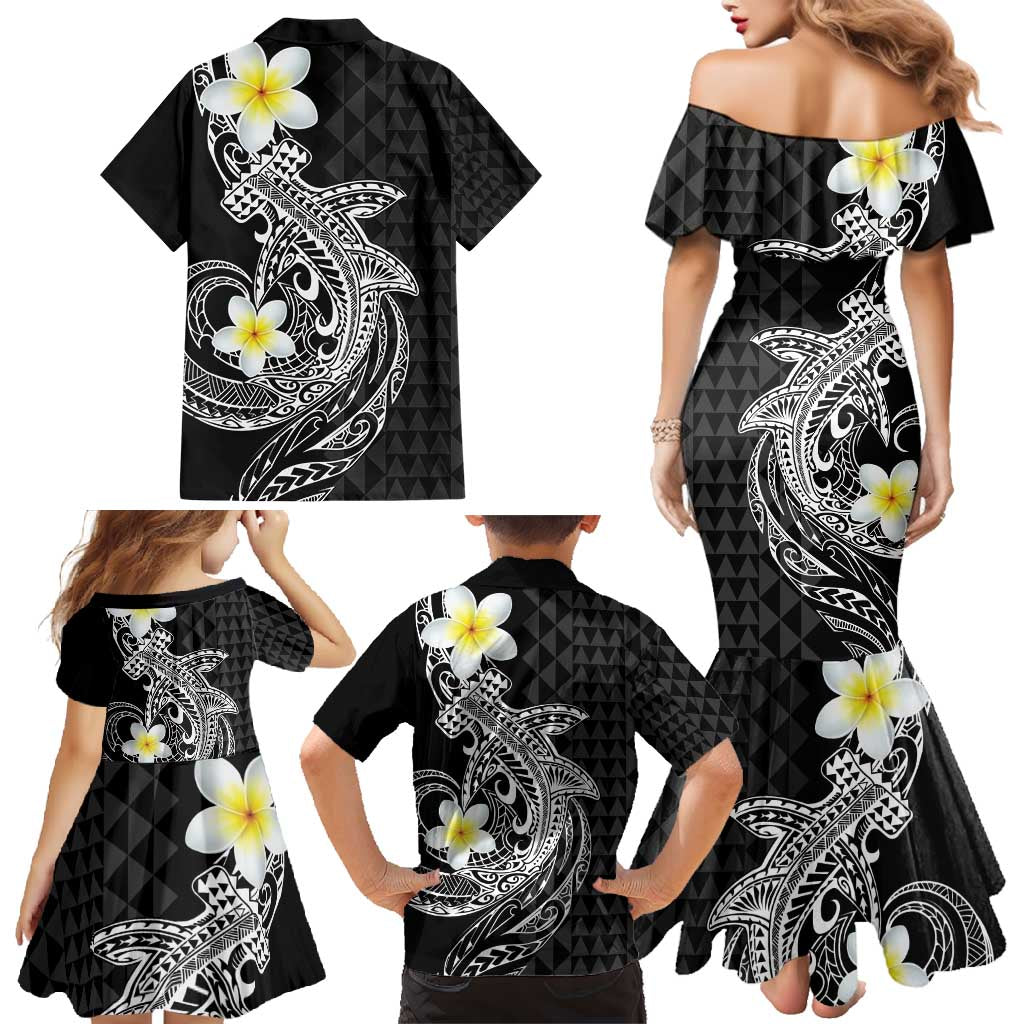 Aloha Hammerhead Shark Family Matching Mermaid Dress and Hawaiian Shirt Black Hawaiian Kakau Tribal Tattoo LT9 - Polynesian Pride