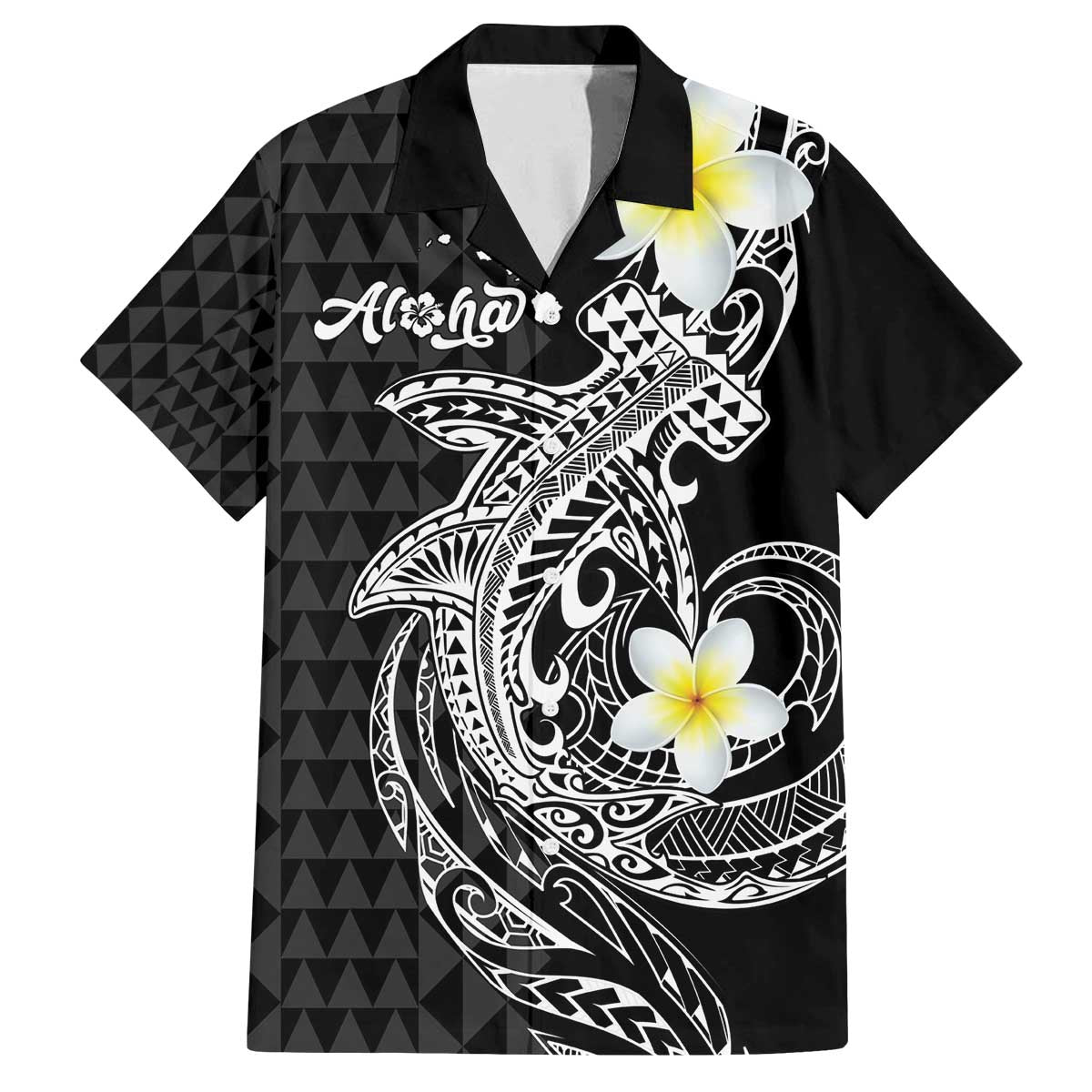 Aloha Hammerhead Shark Family Matching Off The Shoulder Long Sleeve Dress and Hawaiian Shirt Black Hawaiian Kakau Tribal Tattoo LT9 Dad's Shirt - Short Sleeve Black - Polynesian Pride