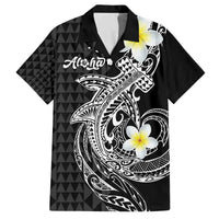 Aloha Hammerhead Shark Family Matching Off The Shoulder Long Sleeve Dress and Hawaiian Shirt Black Hawaiian Kakau Tribal Tattoo LT9 Dad's Shirt - Short Sleeve Black - Polynesian Pride