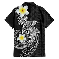 Aloha Hammerhead Shark Family Matching Off The Shoulder Long Sleeve Dress and Hawaiian Shirt Black Hawaiian Kakau Tribal Tattoo LT9 - Polynesian Pride