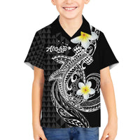 Aloha Hammerhead Shark Family Matching Off The Shoulder Long Sleeve Dress and Hawaiian Shirt Black Hawaiian Kakau Tribal Tattoo LT9 Son's Shirt Black - Polynesian Pride