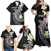 Aloha Hammerhead Shark Family Matching Off Shoulder Maxi Dress and Hawaiian Shirt Black Hawaiian Kakau Tribal Tattoo LT9 - Polynesian Pride