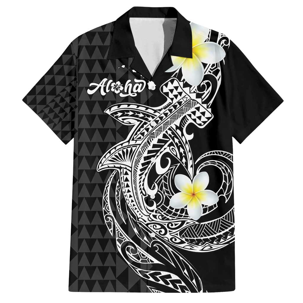 Aloha Hammerhead Shark Family Matching Puletasi and Hawaiian Shirt Black Hawaiian Kakau Tribal Tattoo