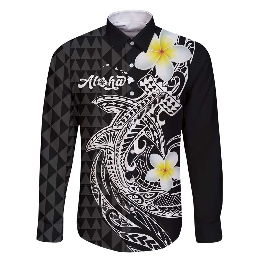 Aloha Hammerhead Shark Family Matching Summer Maxi Dress and Hawaiian Shirt Black Hawaiian Kakau Tribal Tattoo LT9 Dad's Shirt - Long Sleeve Black - Polynesian Pride