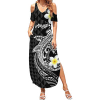 Aloha Hammerhead Shark Family Matching Summer Maxi Dress and Hawaiian Shirt Black Hawaiian Kakau Tribal Tattoo LT9 Mom's Dress Black - Polynesian Pride