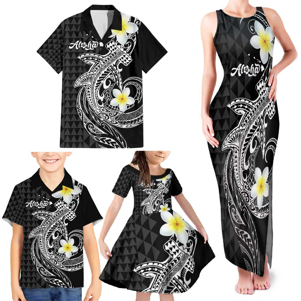 Aloha Hammerhead Shark Family Matching Tank Maxi Dress and Hawaiian Shirt Black Hawaiian Kakau Tribal Tattoo LT9 - Polynesian Pride