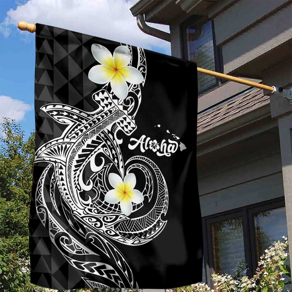 Aloha Hammerhead Shark Garden Flag Black Hawaiian Kakau Tribal Tattoo