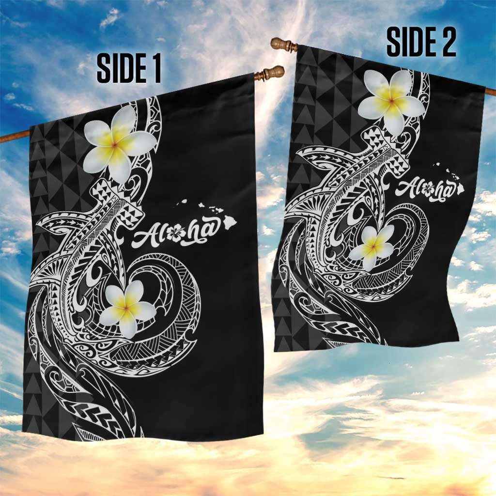 Aloha Hammerhead Shark Garden Flag Black Hawaiian Kakau Tribal Tattoo