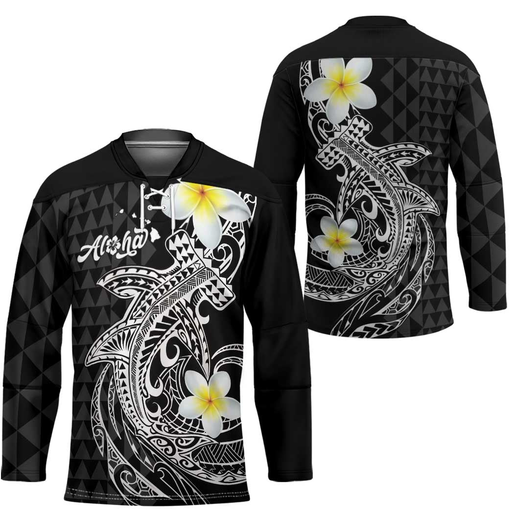 Aloha Hammerhead Shark Hockey Jersey Black Hawaiian Kakau Tribal Tattoo - Polynesian Pride