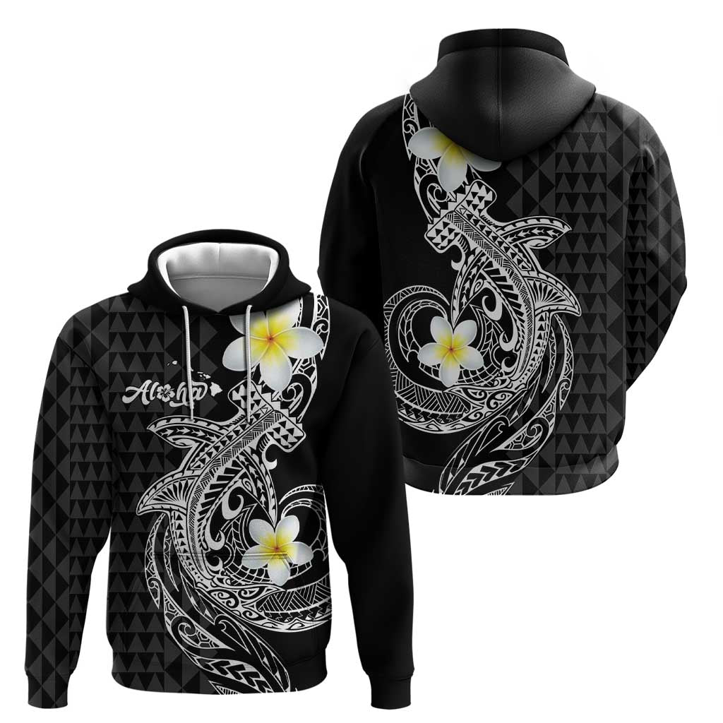 Aloha Hammerhead Shark Hoodie Black Hawaiian Kakau Tribal Tattoo