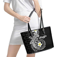 Aloha Hammerhead Shark Leather Tote Bag Black Hawaiian Kakau Tribal Tattoo