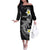 Aloha Hammerhead Shark Off The Shoulder Long Sleeve Dress Black Hawaiian Kakau Tribal Tattoo