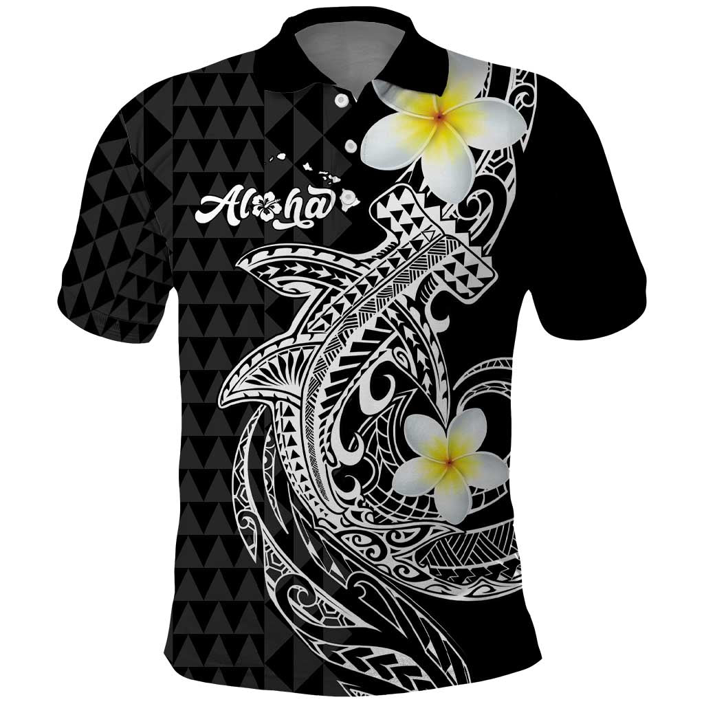 Aloha Hammerhead Shark Polo Shirt Black Hawaiian Kakau Tribal Tattoo